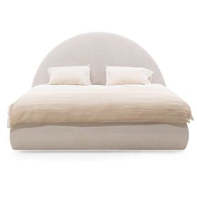 Tapicerowane łóżko Orbi 160x200 cm, z stelażem i schowkiem, zaokrąglone, beżowe