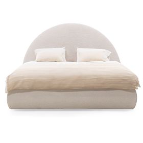 Tapicerowane łóżko Orbi 160x200 cm, z stelażem i schowkiem, zaokrąglone, beżowe