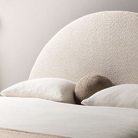 Tapicerowane łóżko Orbi 160x200 cm, z stelażem i schowkiem, zaokrąglone, beżowe