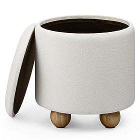 Tapicerowany puf Pebble z miejscem do przechowywania, okrągły, biały