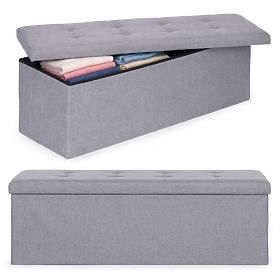 Tapicerowany taboret 111x38 cm z schowkiem jasnoszary ModernHome, MODERNHOME