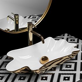 Umywalka REA Sea Infinity Gold/Biała + Korek, Rea