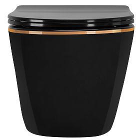 Wisząca misa WC Rea Carlo Mini Rimless Flat Black Gold Edge