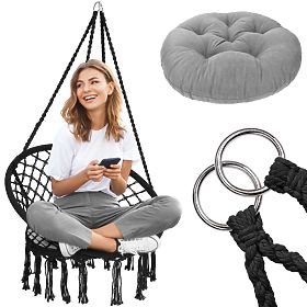 Wiszące krzesło boho z poduszką czarne 490129A, Bluegarden