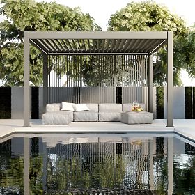 Wolnostojąca pergola ogrodowa Lumera z aluminium, 4x4 m, bioklimatyczna, oświetlenie LED, elektryczn