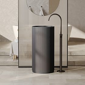 Wolnostojąca umywalka Ciriola, kompozytowa, 45x90 cm, ciemnoszara, żłobiona