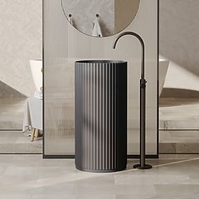 Wolnostojąca umywalka Ciriola, kompozytowa, 45x90 cm, ciemnoszara, żłobiona