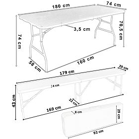 Zestaw cateringowy Rattan brązowy stół 180 cm + 2 ławki