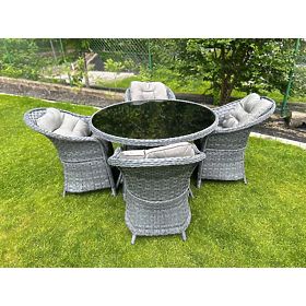 Zestaw jadalniany z technoratanu (okrągły stół + 4 krzesła) MODERNO szary