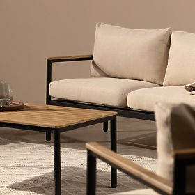 Zestaw mebli ogrodowych Porticello, aluminiowy, drewno akacjowe FSC, wygląd teakowy, beżowy/czarny