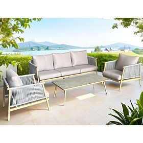 Zestaw mebli tarasowych z aluminium (Duża sofa, 2 x fotel i stolik) BLANDO jasnoszary, aluminium