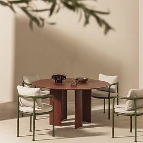 Zestaw ogrodowy Amarello, okrągły stół 140 cm + 4 krzesła, aluminiowy, zielony/bordowy brązowy