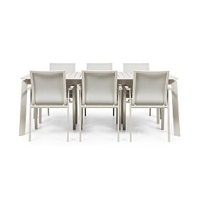 Zestaw ogrodowy Canelli, stół rozkładany 205-286 cm + 6 krzeseł, aluminiowy, jasnobeżowy