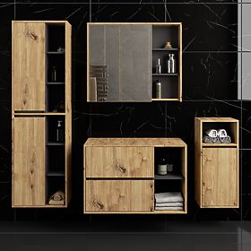 ZESTAW WISZĄCYCH MEBLI ŁAZIENKOWYCH Z OTWORAMI VAMI DĄB ARTISAN / GRAFITOWY SZARY